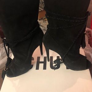 High heel ankle peep toe boot by Schutz.